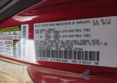 2020 Toyota Tacoma Sr5 V6 из США, поврежденный, VIN 3TYSZ5AN7LT005076